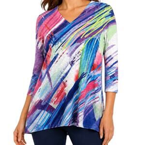 Jess & Jane Sz Small Purple Pink Wearable Art Stretchy Blouse Shirt Top Artsy